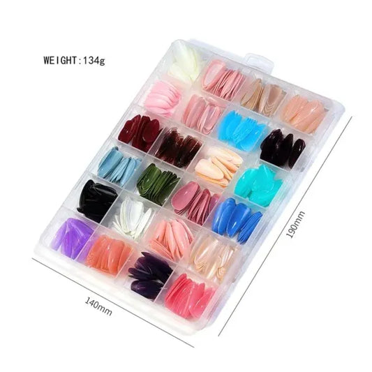576 Artificial Nails Box - 24 ColorFul Reusable Fake Full Cover Nail Set - Acrylic Fancy French American