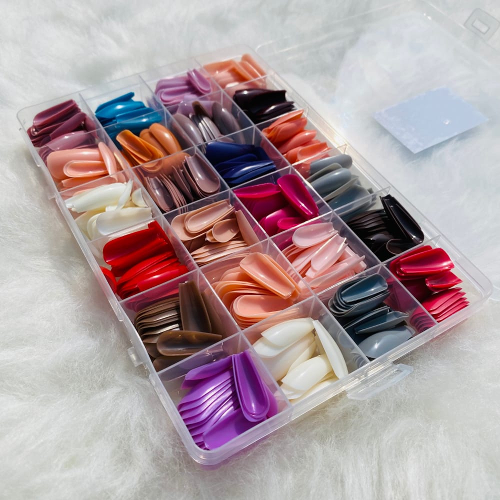 576 Artificial Nails Box - 24 ColorFul Reusable Fake Full Cover Nail Set - Acrylic Fancy French American